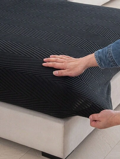 1pc Black Elastic Sofa Seat Cushion Cover, Backrest Cover, Sofa Protector, Dust-Proof And Dirt-Resistant, Removable And Washable, Suitable For All Seasons, Ideal For Living Room Decor, Sofa Cover, Sofa Covers, L-Shaped Sofa Cover, 3-Seater Sofa Cover, Large Cushion Covers, Large Cushion Cover, Sofa, Throws For Sofa