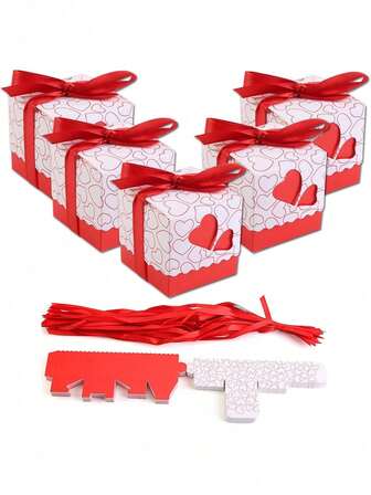 10pcs Heart Design Gift Box With Ribbon, Red Gift Wrapping Boxes For Proposal, Anniversary Celebrations, Valentine'S Day & Engagement Party Favors Decorations