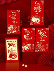 2026 Year Of The Rabbit New Design Vietnamese Red Packet, Creative Glitter Matte Chinese New Year Lai See Envelope, Pocket Money Packet - Multicolor - View 1