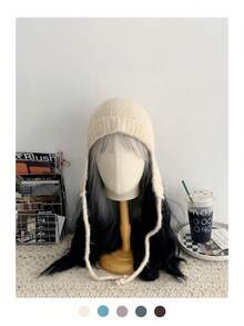 1 件法式结领针织帽，秋冬季女士柔软温暖针织帽，装饰性貂绒领带护耳针织帽，可爱渔夫帽 - 彩色 - 查看 5