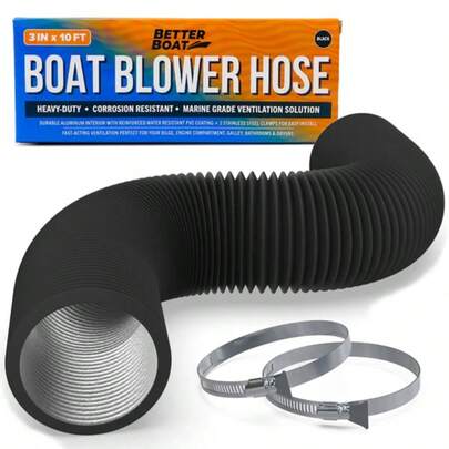 Boat Blower Hose, 3 Inch Marine Exhaust Hose, 10 Ft Flexible PVC Duct For Bilge, Engine Compartment, Galley, Head, Or Dryer Vent, Black