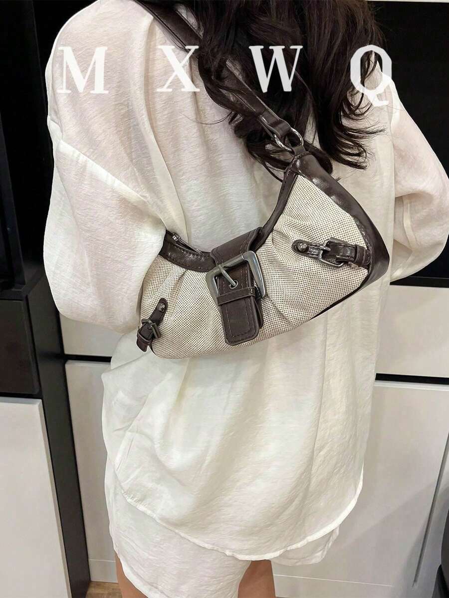 女款復古龐克鉚釘機車單肩包,通勤腋下包 - 彩色 - 查看 1