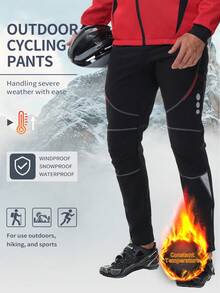 Men's Warm Fleece Sweatpants, Casual Zipper Pocket Wind-Resistant Cycling Pants, Suitable For Outdoor Activities In Autumn/Winter - Black - View 1