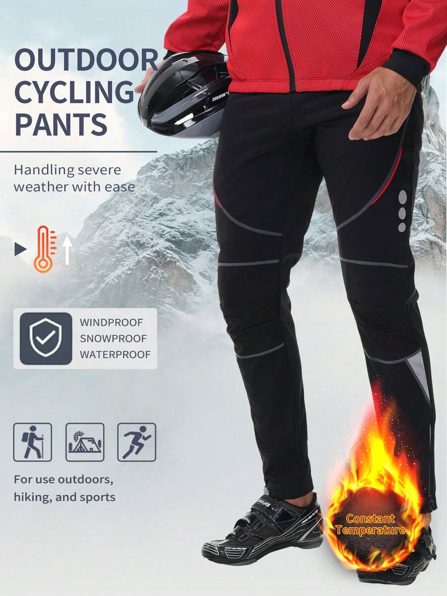 Men's Warm Fleece Sweatpants, Casual Zipper Pocket Wind-Resistant Cycling Pants, Suitable For Outdoor Activities In Autumn/Winter - Black - View 1