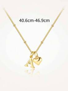 1pc Minimalist Heart & Letter Copper Necklace, Suitable For Women's Daily Commute, Dating, Festivals, Shopping, Best Autumn/Winter Gift For Her - Gold - View 5