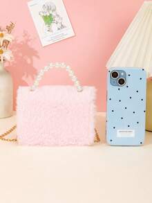 1 pièce Sac à main en matériau pailleté de couleur unie, confortable et moelleux avec une chaîne de perles. Sac bandoulière avec chaîne métallique, convient pour les sorties, les cadeaux d'anniversaire et les cadeaux de vacances