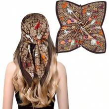 Relang Fashion Silk Satin Head Scarf For Women Hair Bandana Hair Scarf Wrap Neck Scarf For Women 27.5*27.5 Inches - 棕色 - 查看 3