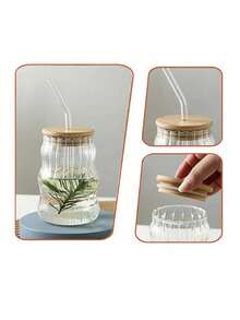 1-Piece Glass Coffee Cup, Beautiful Drinking Cup For Iced Coffee, Tea, Juice, Unique Coffee And Tea Cup, Modern Waveribbed Design, Summer Cold Drink Cup, Bar Glassware, Female Creative Gift, Household And Kitchen Essentials