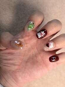 2张5D美甲贴纸，圣诞美甲贴纸，2张5D立体圣诞树 | 圣诞人物 | 姜饼人美甲贴纸 - 圣诞袜 | 蝴蝶结 | 苹果 | 星星雪花蜡烛美甲贴纸 - 5D美甲贴纸，圣诞礼物，适合女性和女孩，冬季节日美甲DIY用品 - 彩色 - 查看 5