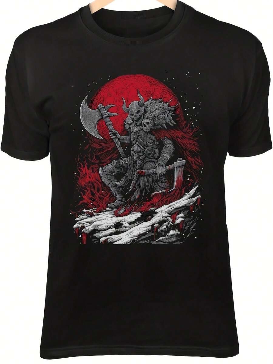 Undead Skull Viking Er - Crimson Axe & Horned Helmet,This Fun Printed Casual T-Shirt Is The Perfect Gift For Valentine's Day/Christmas - Style 28 - View 1