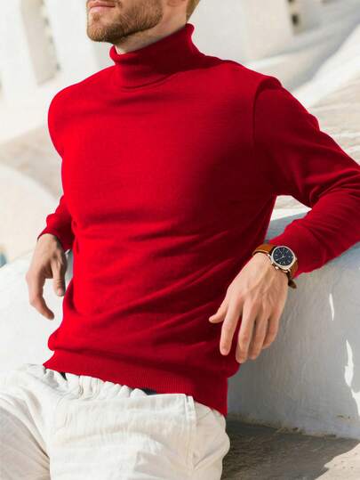 Jersey de cuello alto liso, de manga larga y delgado, informal para hombre, para otoño/invierno