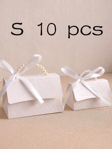 10个装时尚压纹礼品盒，黑白款式，配缎带和仿珍珠手柄，多种尺寸可选，适用于各种场合。凸版印刷花卉糖果盒，迷你包装袋，纸盒，礼品套装盒，小礼品袋，婚礼回礼，派对装饰。
