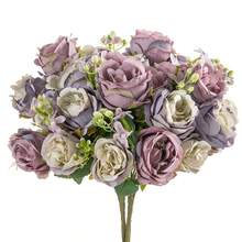 1pc/80stems Romantic Silk Peony Hydrangea Bouquet Artificial Flowers, Plastic Flower Arrangement For Wedding/Home/Bedroom/Living Room/Dining Table Decor, Bridal Bouquet, Mother's Day - Mauve Purple - View 4