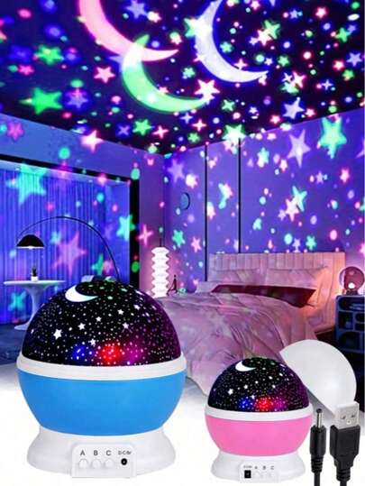 1个星空旋转投影灯，适用于卧室床头灯、客厅墙面装饰、餐厅/酒吧氛围照明、儿童房、卧室、走廊，是送给朋友/家人/女孩的生日礼物，动态灯光，旋转投影，氛围照明，房间装饰和照明