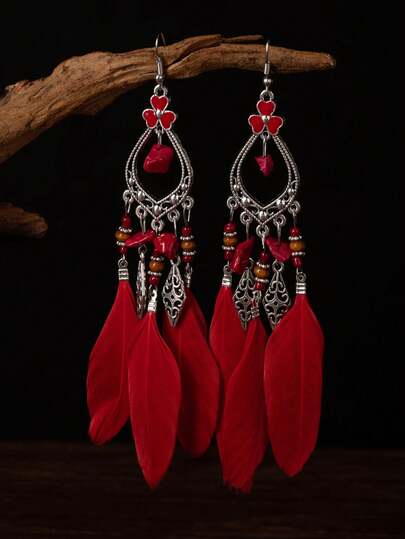 Vintage Feather Earrings, Bohemian Long Tassel Earrings, Women's Hanging Earrings For Photography And Street Style