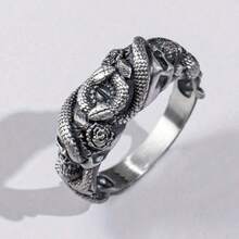 哥特式蛇眼骷髅结婚戒指，哥特式自然蛇形男士戒指，复古雕刻承诺戒指，男士独特丈夫珠宝