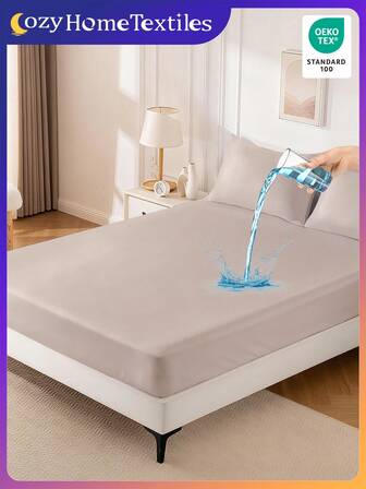 1件装防水纯色床单，床上用品，多种颜色可选，柔软舒适，亲肤床垫保护套，采用现代简约面料，适用于单人床、双人床、特大号床、大号床，可机洗，防尘保护，仅含一张床单（不含枕套和枕头），卧室装饰，房间装饰，床罩，驼色，Oeko-Tex认证