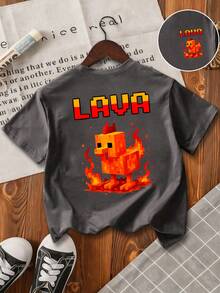 小男孩卡通印花短袖T恤 - 深灰色 - 查看 3