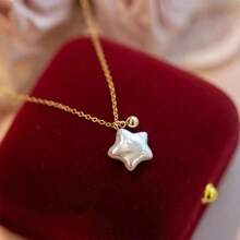 Star Shape Faux Pearl Decor Stainless Steel Necklace, Suitable For Daily Wear/Gifts/Best Friends/Anniversary/Wife/Girlfriend/Valentine's Day,Mom,Mother,Mother's Day,Gift - Star - 查看 5