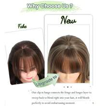 刘海夹式假刘海，带发片，360°全方位覆盖，自然黑色空气刘海，适合日常佩戴的弧形刘海