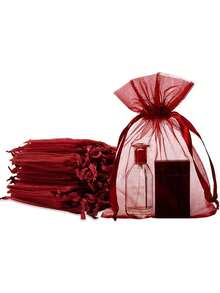 20/50/100 piezas Bolsas de organza rosa de 4x6 pulgadas, bolsas de malla pequeñas con cordón, bolsas de regalo para joyas, bolsas de fiesta para bodas - Burdeos - Ver 1