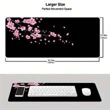 1pc XXL Gradient Peach Blossom Shadow Gaming Mousepad 47.24x23.62 Inches - Extended, Thick, Non-Slip Rubber Base, 35.43x15.75 Inch Desktop Pad With Precisely Stitched Edges, Washable - Perfect For Gamers And Office Use, Large Mousepad. - Black - View 8