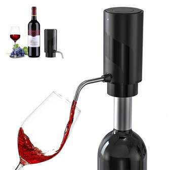 1 pieza Aireador de vino eléctrico, decantador de vino automático, dispensador de vino, vertedor de vino con carga USB recargable, para amantes del vino mujeres y hombres (Negro-ABS)