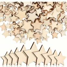 100片装不同尺寸空白木质五角星套装，DIY工艺装饰木片，DIY剪贴簿用品，绘画配件，美术工艺用品，圣诞工艺品，耐用木材，适用于房间装饰、派对礼品、成人工艺品、卧室装饰、课堂活动、自制工艺品、婚礼装饰、个性化礼品、涂鸦用品、节日装饰 - 彩色 - 查看 2
