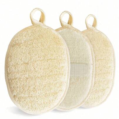天然丝瓜络去角质海绵 - 适用于敏感肌肤的身体和厨房清洁海绵，沐浴海绵，男女通用可重复使用丝瓜络，天然植物纤维，不含化学物质（收到后请浸泡在水中 2 分钟，使其膨胀变软）
