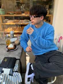 Men's Textured Crew Neck Long Sleeve Casual Loose Pullover Sweater, Versatile For Daily Wear, Autumn/Winter - Royal Blue - View 6