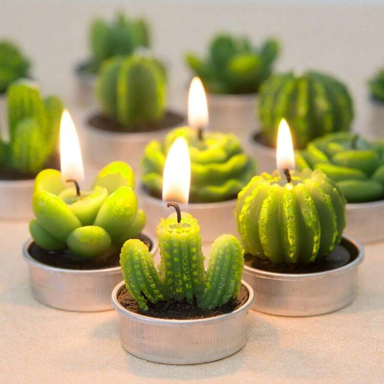 QinBetteryou Paquete de 18 velas de té con diseño de cactus - Velas botánicas miniatura suculentas hechas a mano de manera delicada - Perfectas para decoración del hogar, fiestas, bodas, inauguraciones de casa, decoración para maternidad y primer día de clases - Multicolor - Añade 8