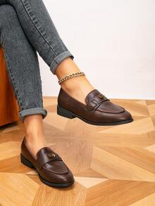 Women's Round Toe Metal Buckle Flat Loafers, Outdoor Retro Women's Flats, Women's Casual Shoes, Brogue Women Shoes