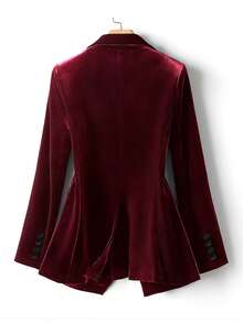 Women's Autumn/Winter Casual Light Commute Velvet Slim Fit Single-Breasted One-Button Long Sleeve Blazer - Burgundy - View 4