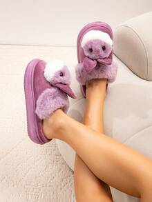 Pantuflas de mujer con diseño de conejo, pantuflas casuales para interiores del hogar, estilo de pareja, otoño/invierno - Morado - Ver 5