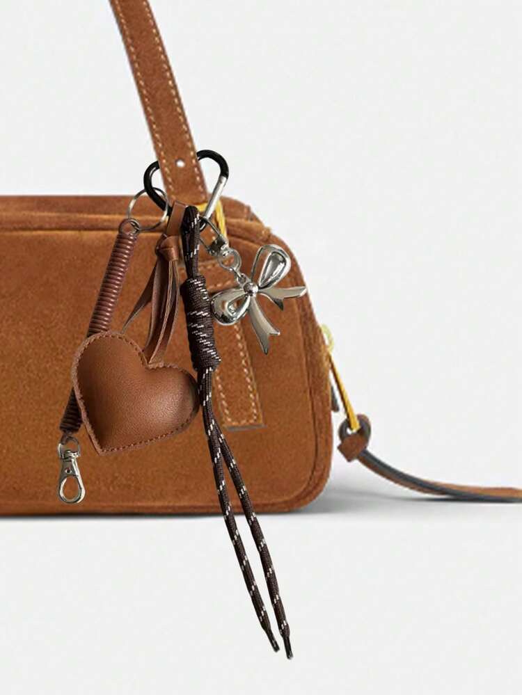 Women'S Pu Leather Keychain With Heart-Shaped Decoration, Flower Tail, Bow, Braided Rope, Spring Clip, Spring Buckle, High-End Decorative Bag Accessories, Bag Pendants, Pendants, Car Pendants, Daily Necessities, Perfect Holiday Gifts, Birthday Gifts, For Lovers, Family, Friends, Classmates, Colleagues, Teachers - Multicolor - View 7