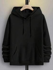 Envío dentro del país | Sudadera con Capucha negra, Diseño Relajado con Estampado, Bolsillos Espaciosos, Perfecta para Otoño e Invierno, Casual y Abrigada​ - Negro - Ver 2