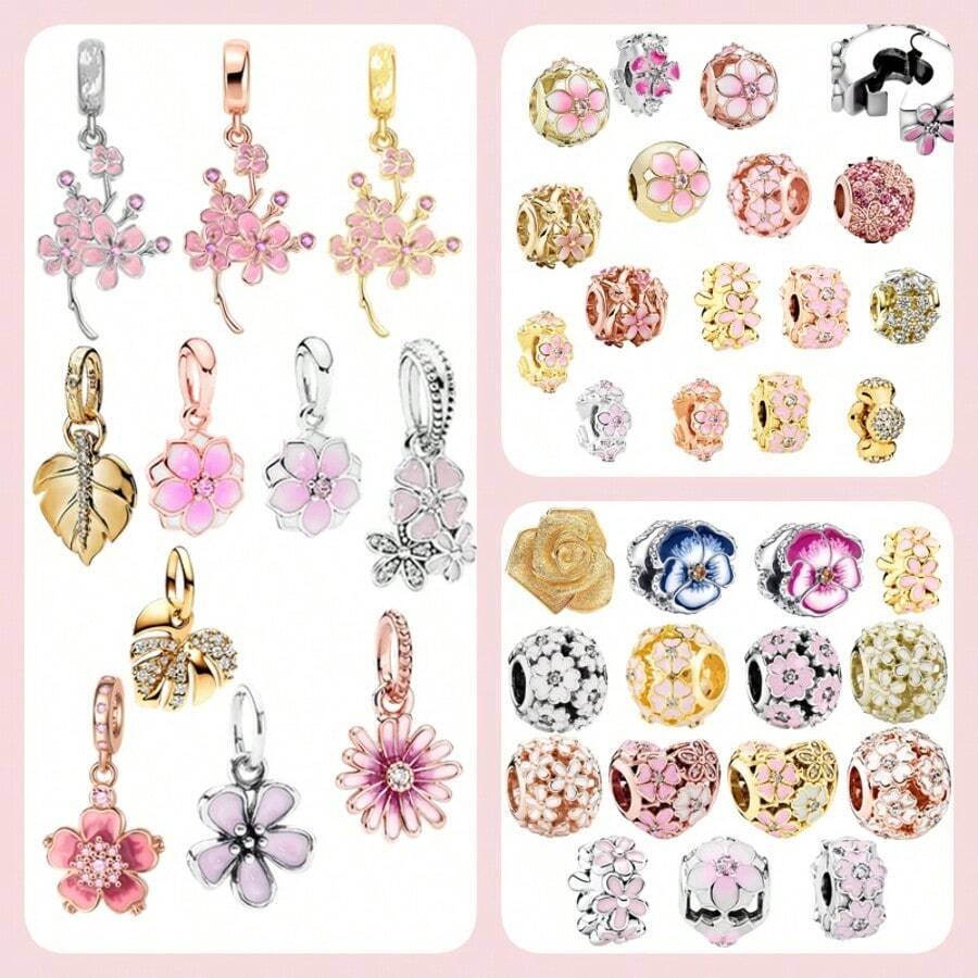 Bộ sưu tập hạt cườm hoa hồng và hoa hướng dương mới, mạ bạc, thích hợp để làm vòng tay thủ công và tự làm đồ trang sức, món quà trang sức tinh tế và độc đáo dành cho phụ nữ châu Á. - Nhiều màu - Xem 1