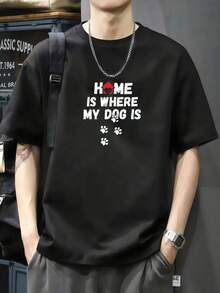 Camiseta El hogar donde está mi perro Camiseta de manga corta de algodón de 220 g, impresión por una cara - Negro - Ver 1