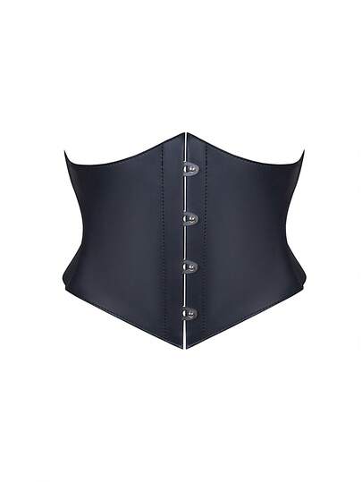 1pc Sexy PU Leather Bustier Waist Belt, 4-Row Hooks, Plus Size, Black