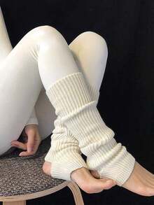 1 Pair Women Rib Knit White Leg Warmers, Fall/Autumn Socks, Y2k - trắng - Xem 6