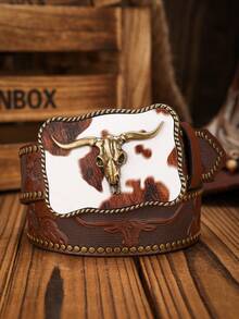1pc Boho Western Cowboy Style Poker Embossed Metal Buckle Vintage Dark Brown PU Leather Belt Summer, School Casual, Business, Boyfriend Husband Father Dad Men Gift, Daily Wear, Fashion, Teen, Outdoor, Vacation, Athletic, Travel, Street, Boho, Vintage Fall, Autumn, Halloween Autumn-Winter Accessories,Suitable For Teens, Youth,Men,Casual, Outdoor, Athletic, Vacation, Graduation Gifts, Birthday, Daily Wear - As Shown - View 22