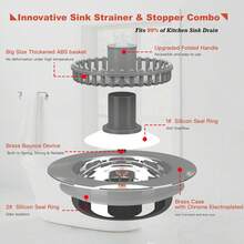 3-In-1 Stainless Steel And Plastic Kitchen Sink Accessories - Durable Pop-Up Drain Filter And Stopper Combo, Easy To Clean Kitchen Items Kitchen Accessories Kitchen Tools - Multicolor - View 8
