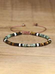 1 Pc Picasso Jasper Bead Bracelet, Adjustable High Quality, Minimalist Bracelet, Natural Stone Bracelet, Dainty Bracelet - 虎眼石 + 白松 - 查看 10
