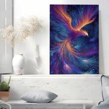 2D Flat Printing, 1pc, A Magnificent Phoenix With Fiery Orange Purple And Blue Plumage Soars Through Starry Night Sky Surrounded By Golden Sparkles, Canvas Wall Art For Living Room, Bathroom Wall Art Bedroom Framed Wall Art Poster Art Prints Ready To Hang Pictures Home Decorations Wall Decor For Office - Nhiều màu - Xem 3