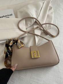 新款奢华纯色百搭女士单肩包 - 卡其色 - 查看 6