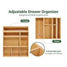 TFKI Bamboo Drawer Organizer With Removable Dividers 6 Pcs Adjustable Kitchen Drawer Organizer Utensils Bamboo Organizers Silverware Storage Box Cutlery Tray Multi-Use For Bathroom Makeup Office - Natural - View 3
