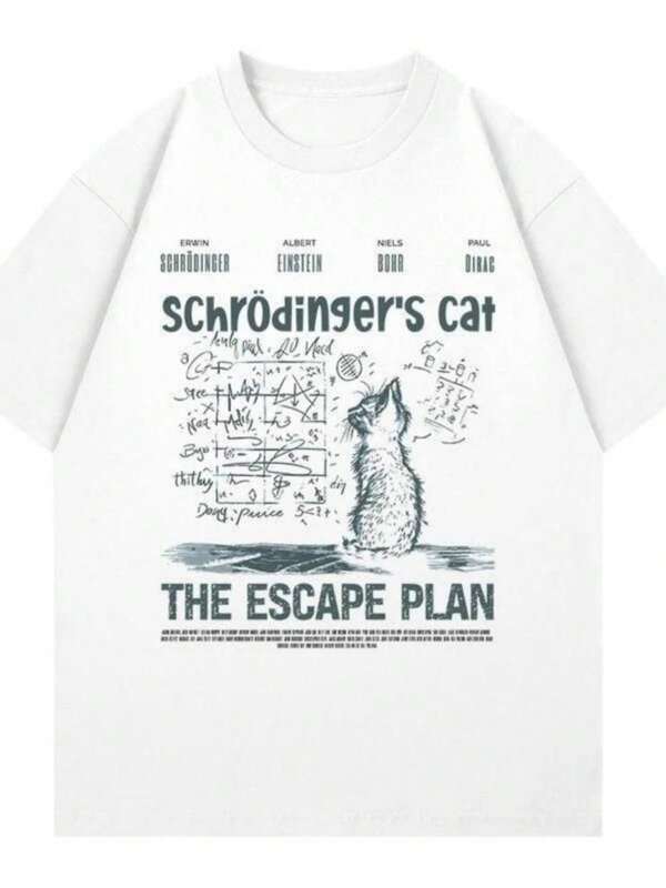 Cat Physics Quantum Mechanics Creative Print Short Sleeve T-shirt Women's Summer Half Sleeve Graphic T Shirts Summer Streetwear
