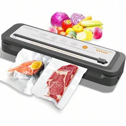 Vacuum Sealer Machine Portable Strong Suction Power Food Sealer Bags And Cutter Included With External Vacuum Function Freshness Saver Silver