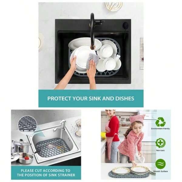 Sink Protectors Kitchen Sink, Large Silicone Sink Mats Grid Bottom Of Farmhouse Sink 19x13, Center Drain