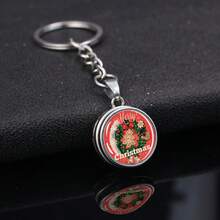 1 pieza Llavero con cabujón de vidrio con tema navideño, anillo de llave de aleación con patrón de Papá Noel/árbol de Navidad/Feliz Navidad, accesorio festivo como regalo para hombres y mujeres